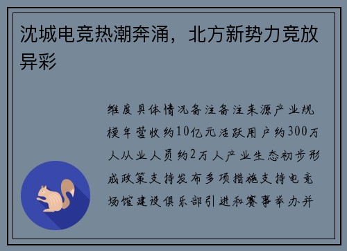 沈城电竞热潮奔涌，北方新势力竞放异彩