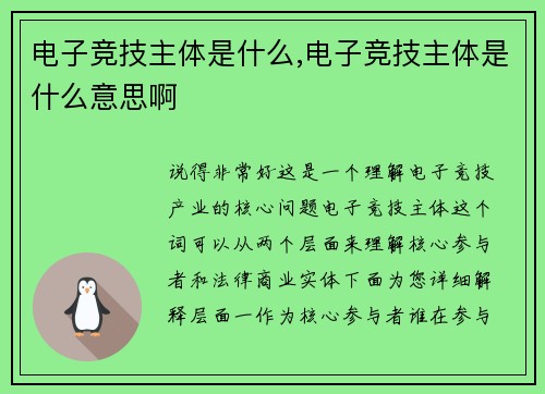 电子竞技主体是什么,电子竞技主体是什么意思啊